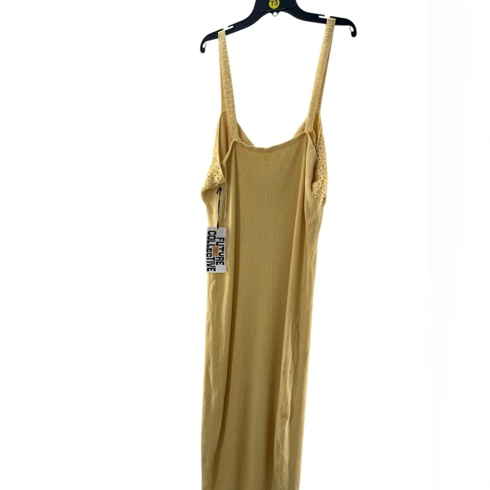 NET Future Collection Ribbed Crochet Gold Knit Midi Dress - Picture 5 of 5